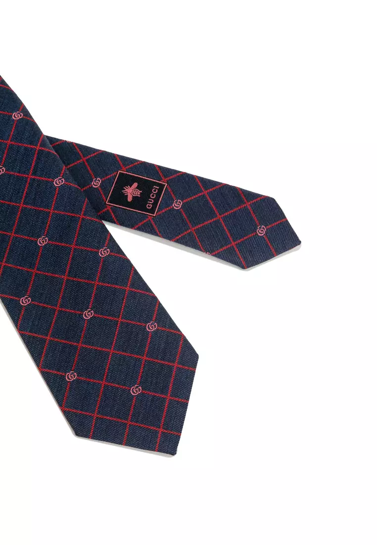 Double G And Check Silk Jacquard Tie