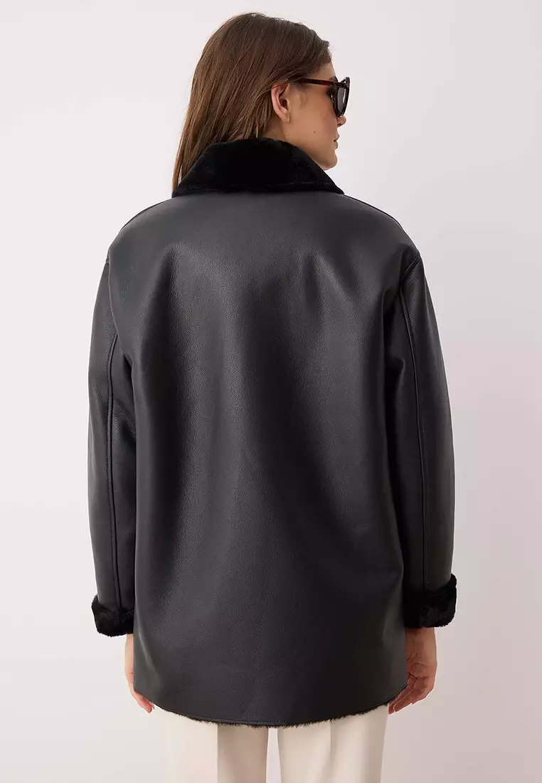 Trendyol Cappotto Donna Nero In Ecopelle Trapuntata Con Arco - Giacca Lunga Autunnale, Morbida E Confortevole, Lavabile In Lavatrice