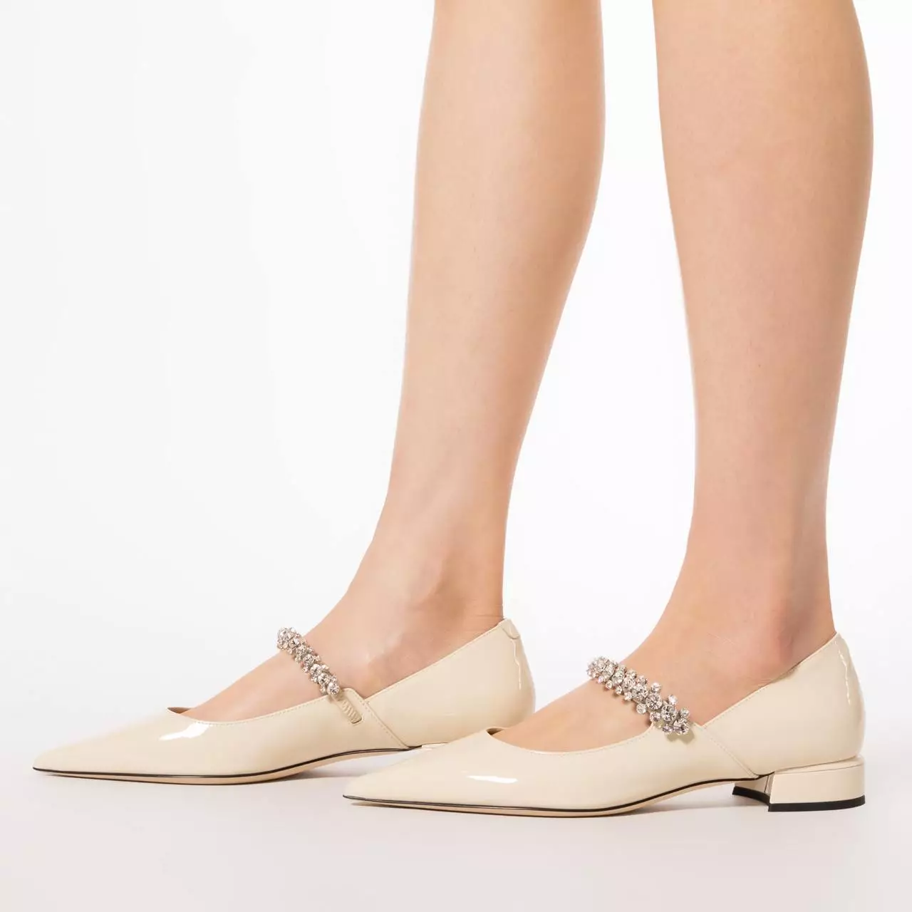 Bing 25 Crystal Strap Patent Leather Flat Pumps Linen