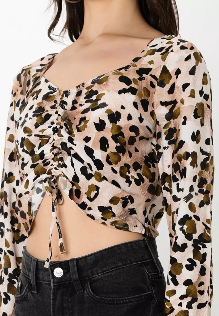 Inga Long Sleeves Ruched Crop Top