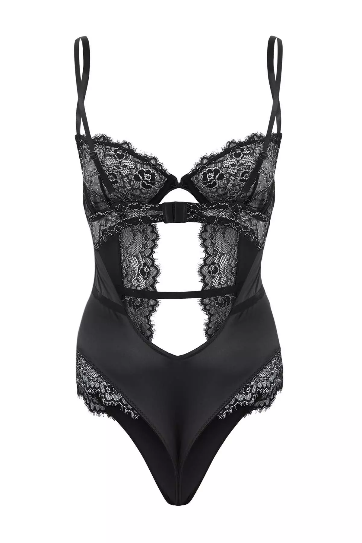 Black Satin Fitted Silver Color Detailed Cut Out Body Thmss26Bd7