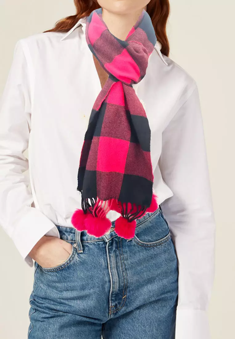 Jual San Marco Aksesoris Wanita Pom-Pom Checkered Pattern Acrylic
