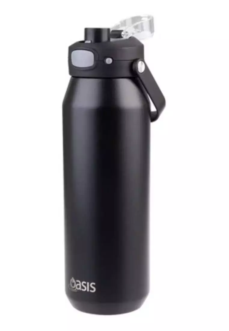 Oasis Ceramic Stainless Steel Triple Wall Capri Quick Release Drink Bottle 1L - Black