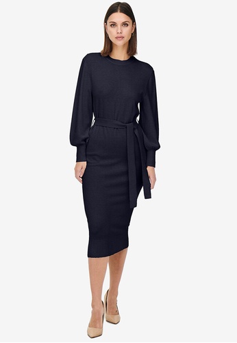 ONLY navy Lely Long Sleeves O-Neck Belt Dress Knit C5596AAF69A1FEGS_1