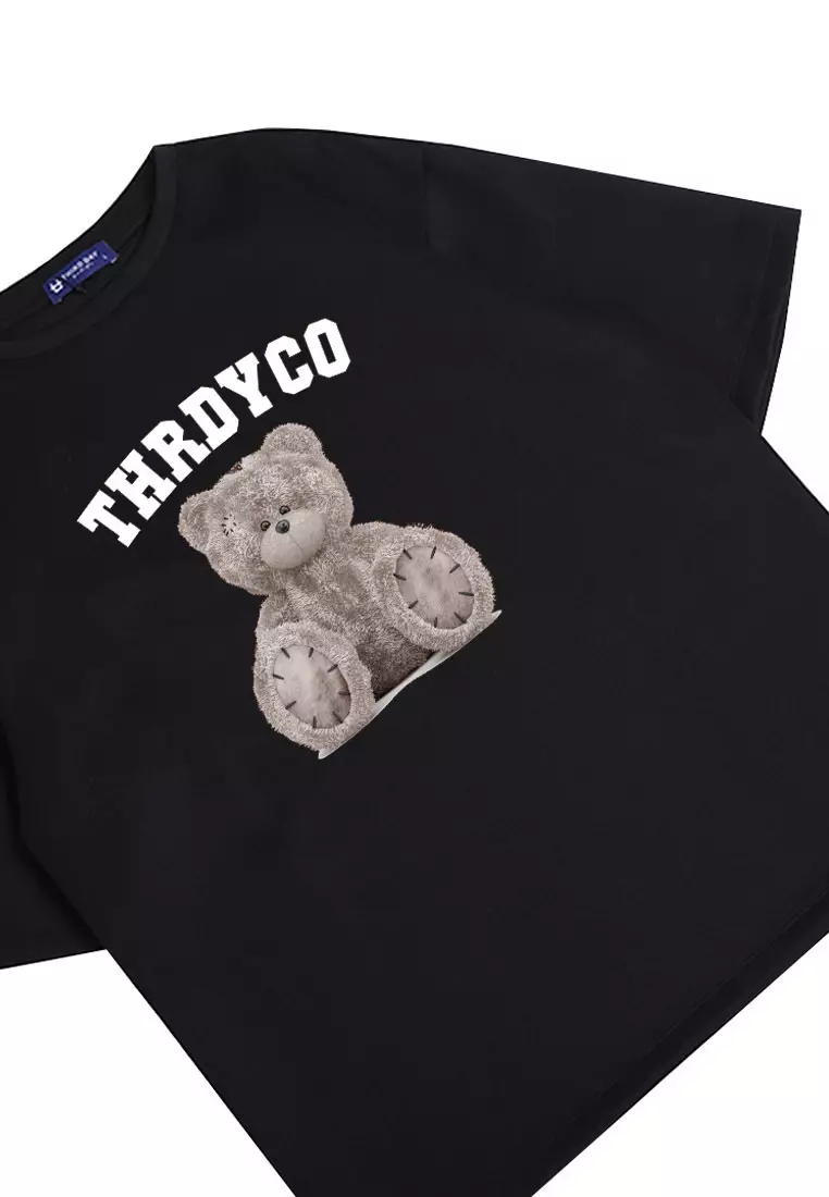 MTM40 kaos oversize couple beruang abu teddy bear grey hitam