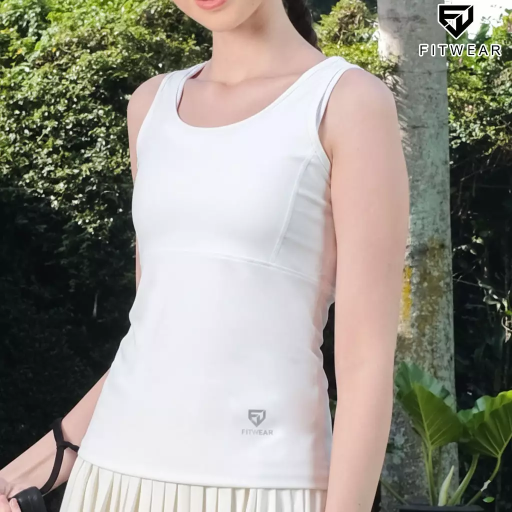 Fitwear Tanktop Olahraga Wanita VIVIAN BACKMESH SLIMFIT - WHITE