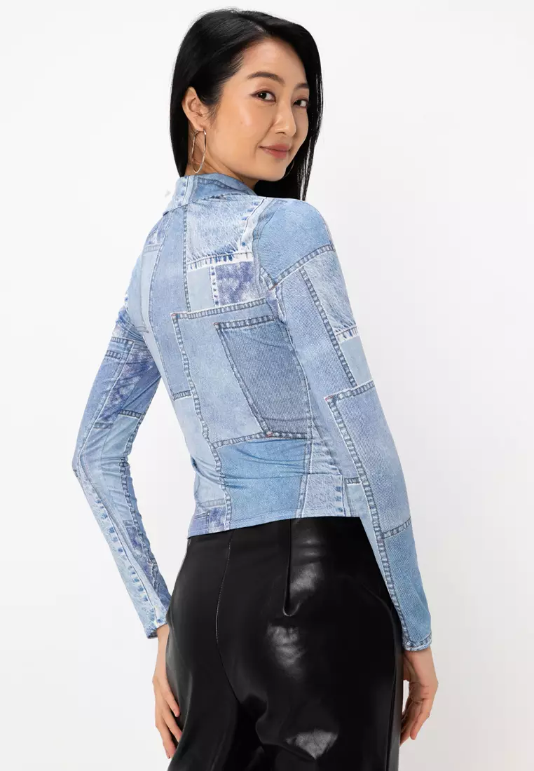 Ruched Plunge Slinky Shirt