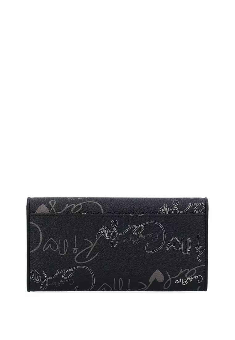 Black Calligraphy Monogram 2-fold Long Wallet