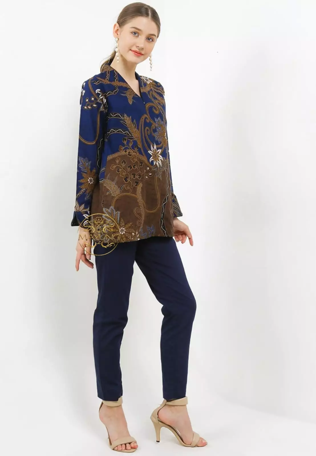 Blouse Batik Widaninggara Navy Premium Slimfit Elegant