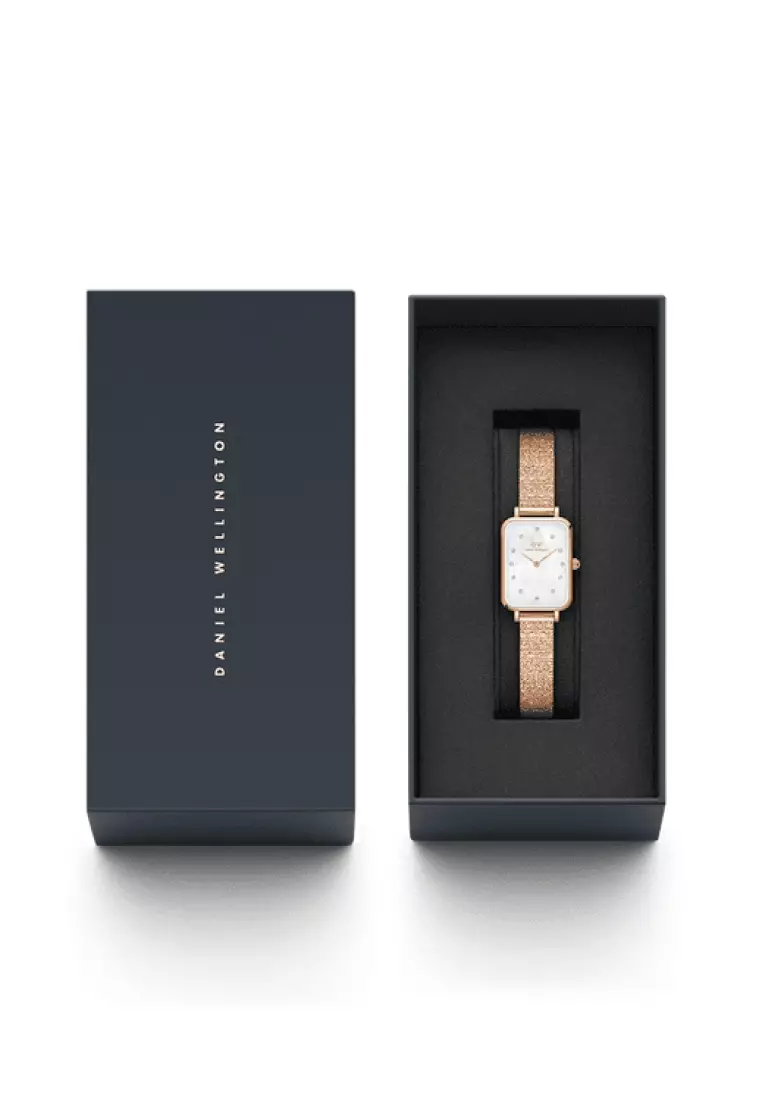 Quadro 20x26mm Pressed Studio Lumine MOP White Rose gold - Crystals Mother of Pearl dial Watch for women - Women's watch - Fashion watch - DW Official - Authentic - Crystals