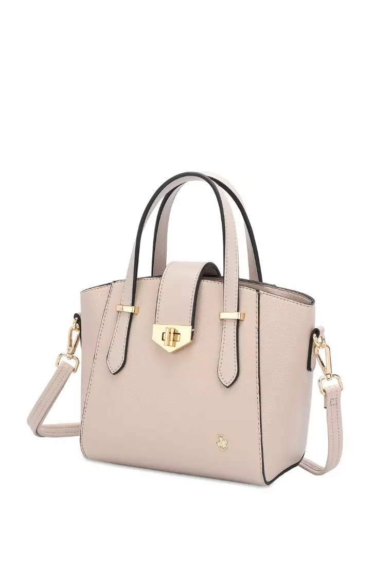 Women's Twist Lock Top Handle Bag / Sling Bag / Crossbody Bag (Tas Selempang Wanita / Tas Tangan Wanita) - Krem