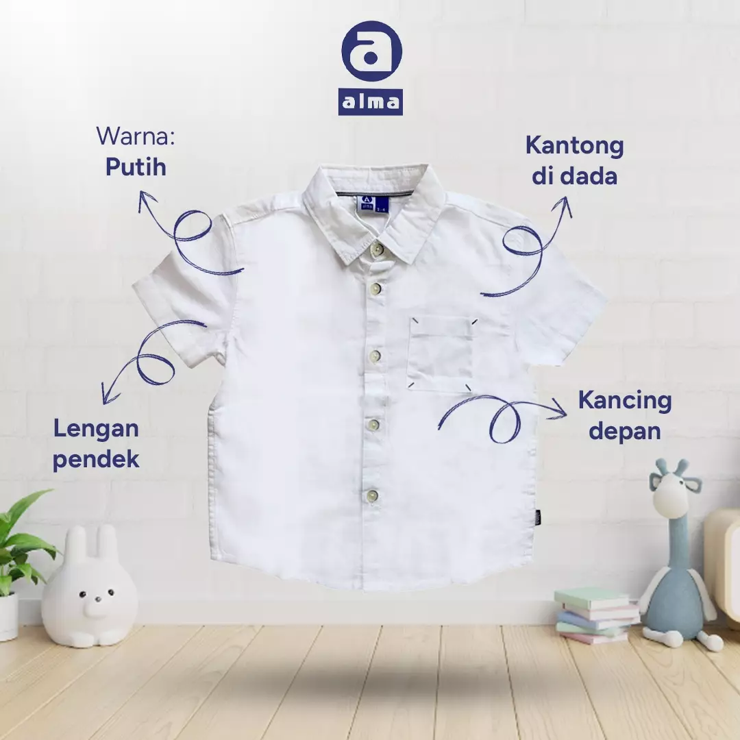 Alma Kids Kemeja Henley koko putih full cotton kerah v