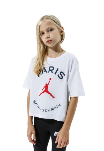 Jordan white Jordan x Paris Saint-Germain Boxy Tee (Big Kids) C5BBFKA64AB24BGS_1