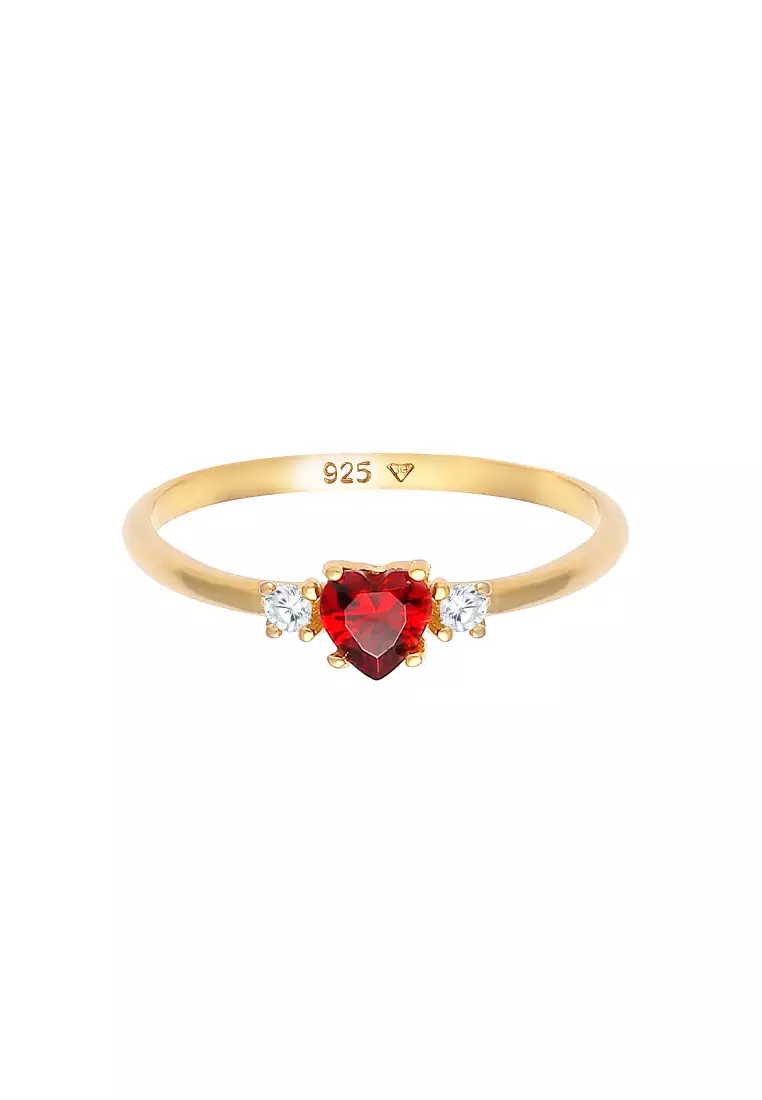 Ring Zirconia Red Gold Plated Heart