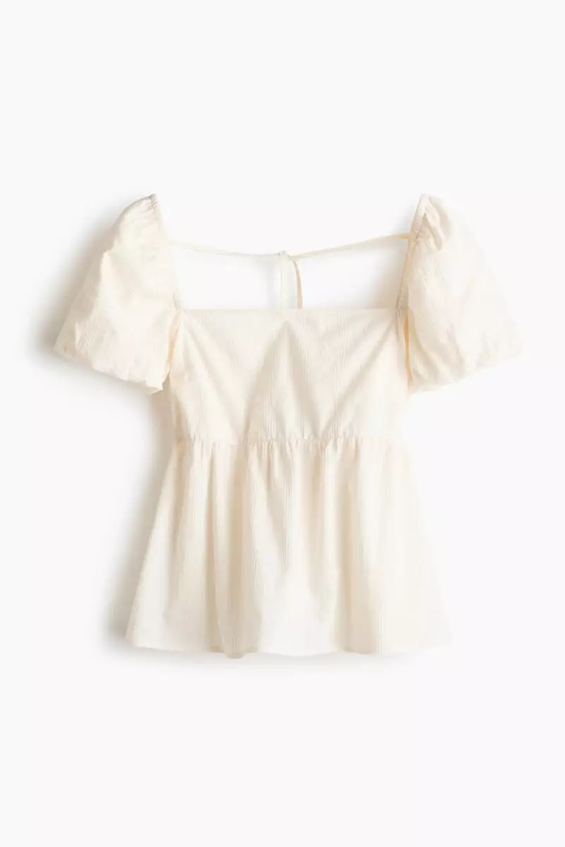 Tie-back puff-sleeved top