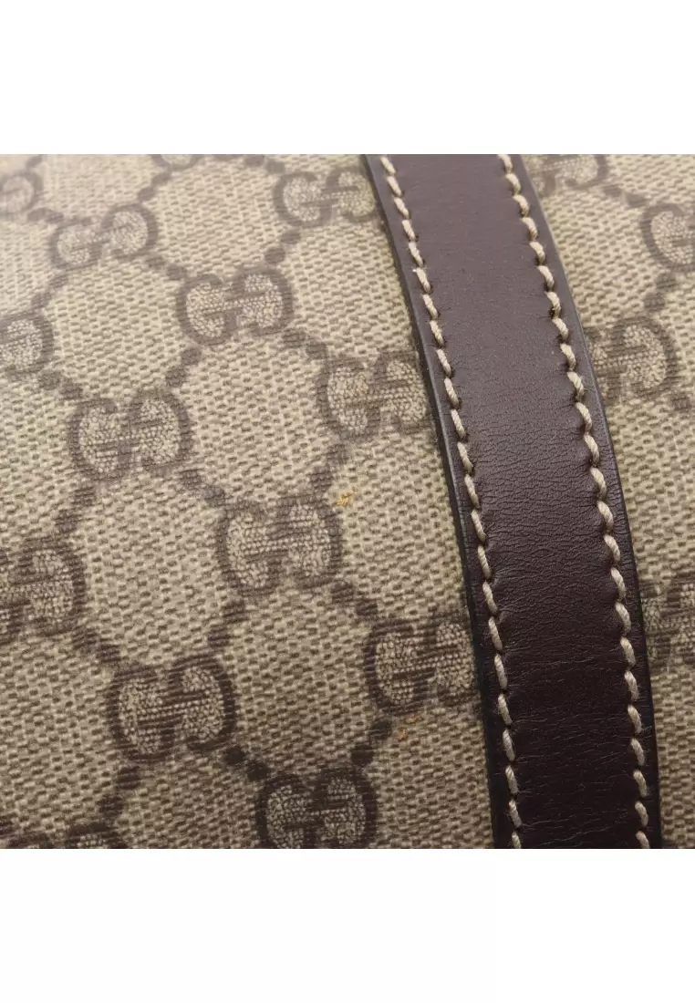Pre-Loved Gucci GG Plus Handbag tote bag PVC leather beige Dark brown