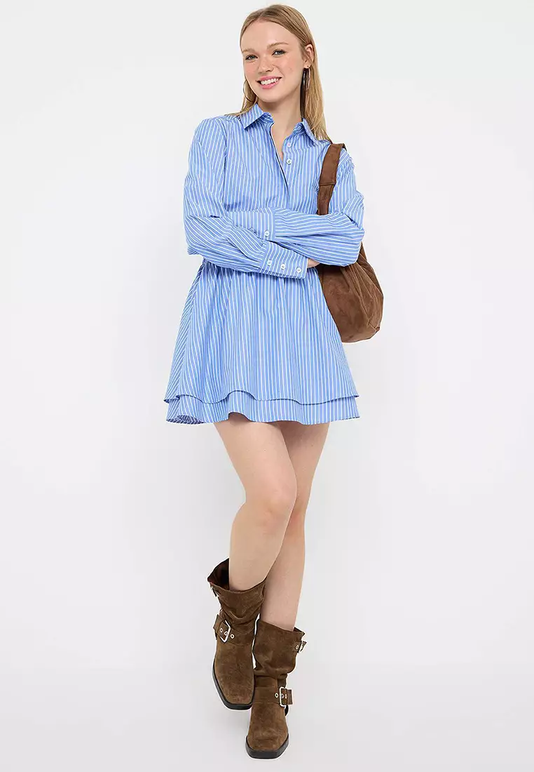 Striped Elastic Waist Poplin Dress