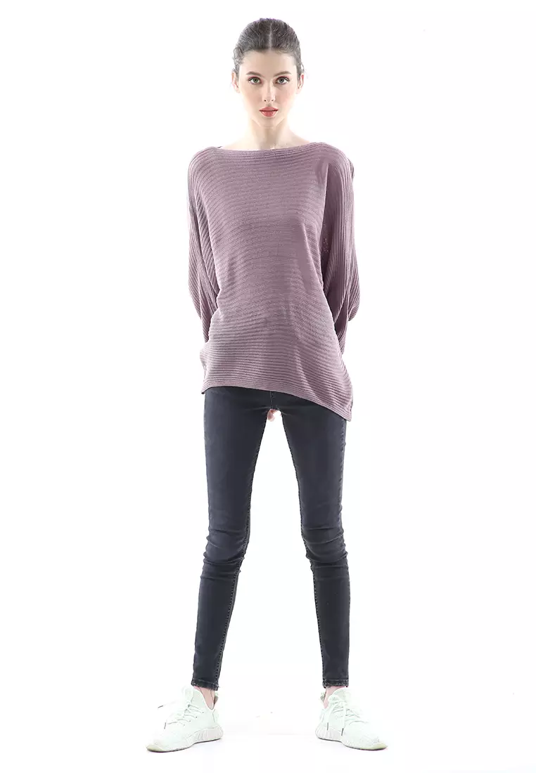 Eveline Sweater Rajut Batwing Atasan Wanita Motif Polos High Quality - Burgundy