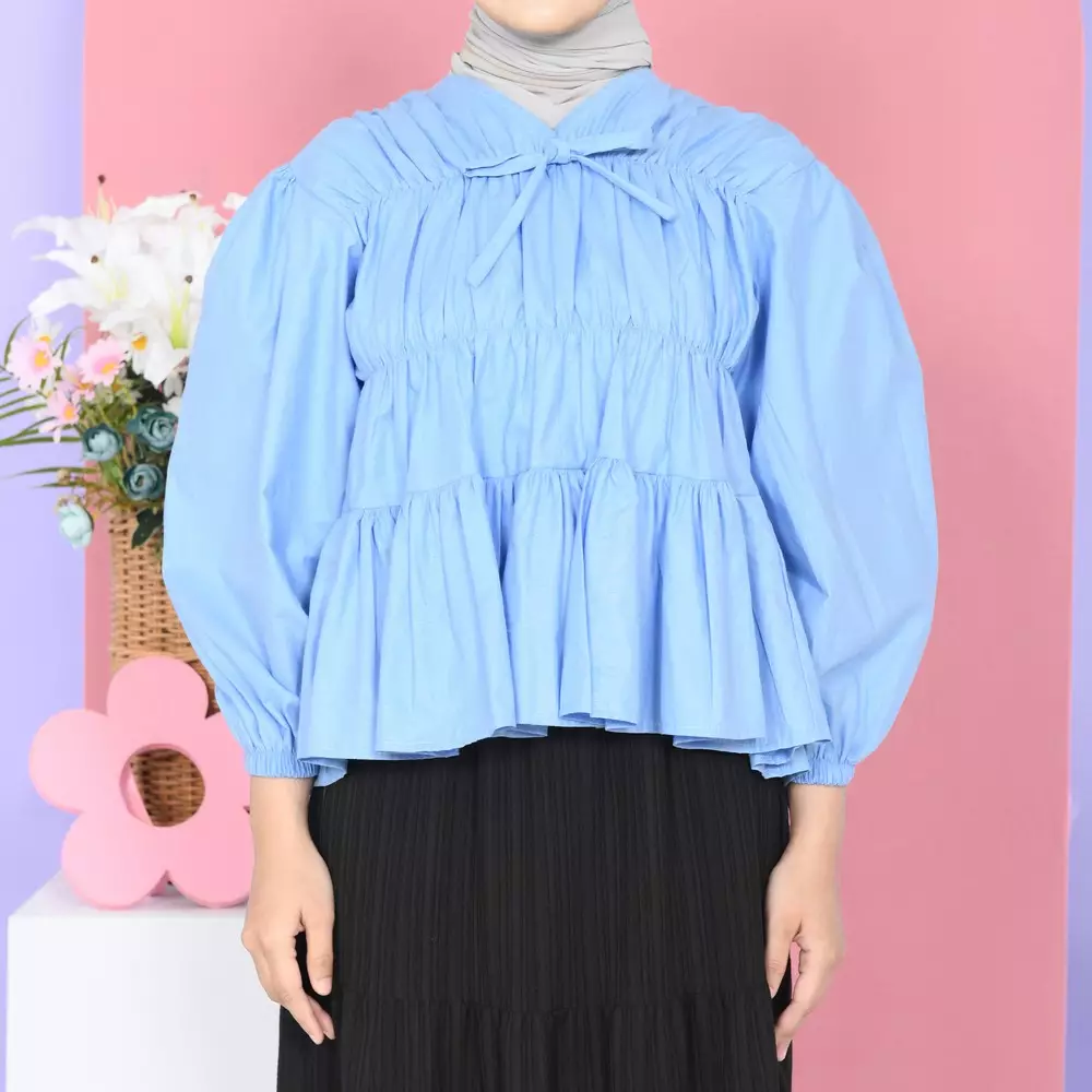 Liora Rubber Blouse - Soft Blue M19619 R21S1