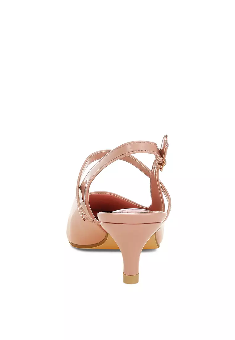 Sandal Slingback Hak Kucing dalam Warna Pink