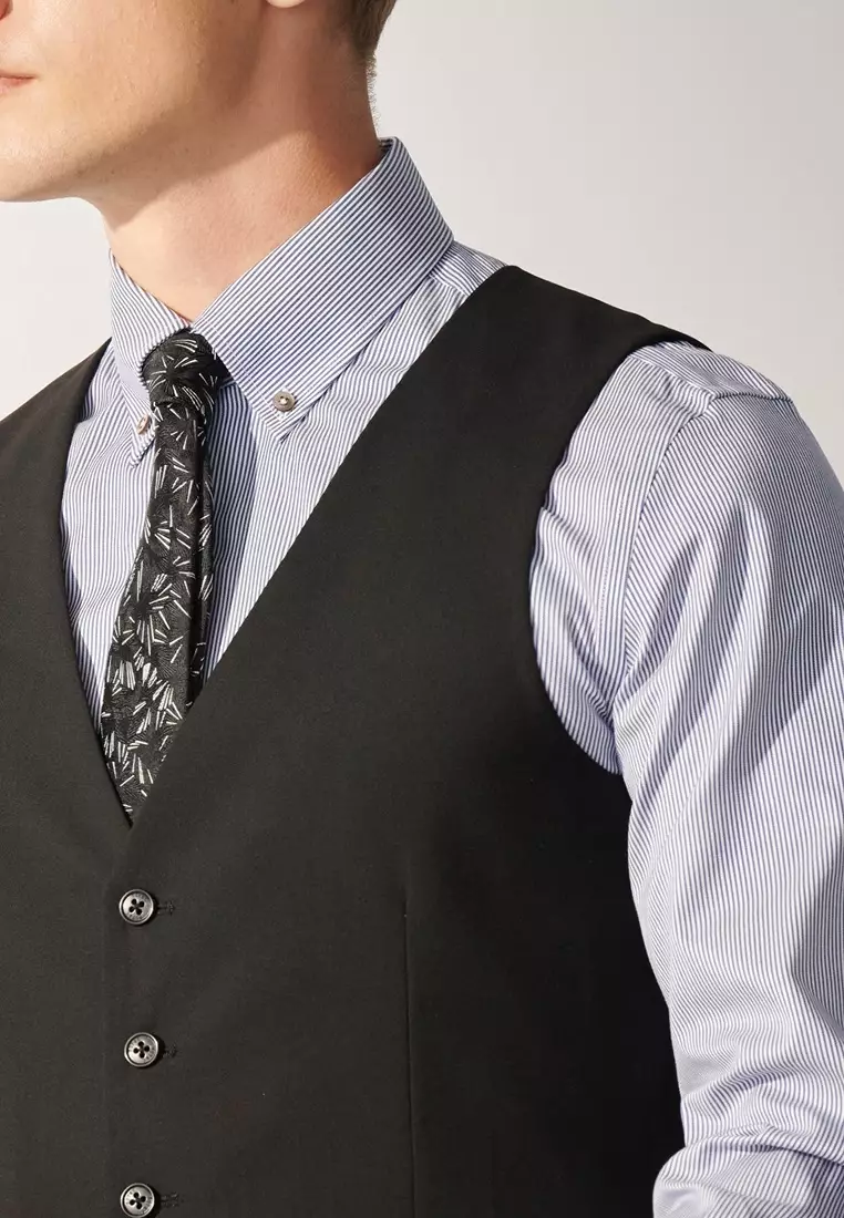 Milano Collection Navy Blue Striped Classic Fit Shirt