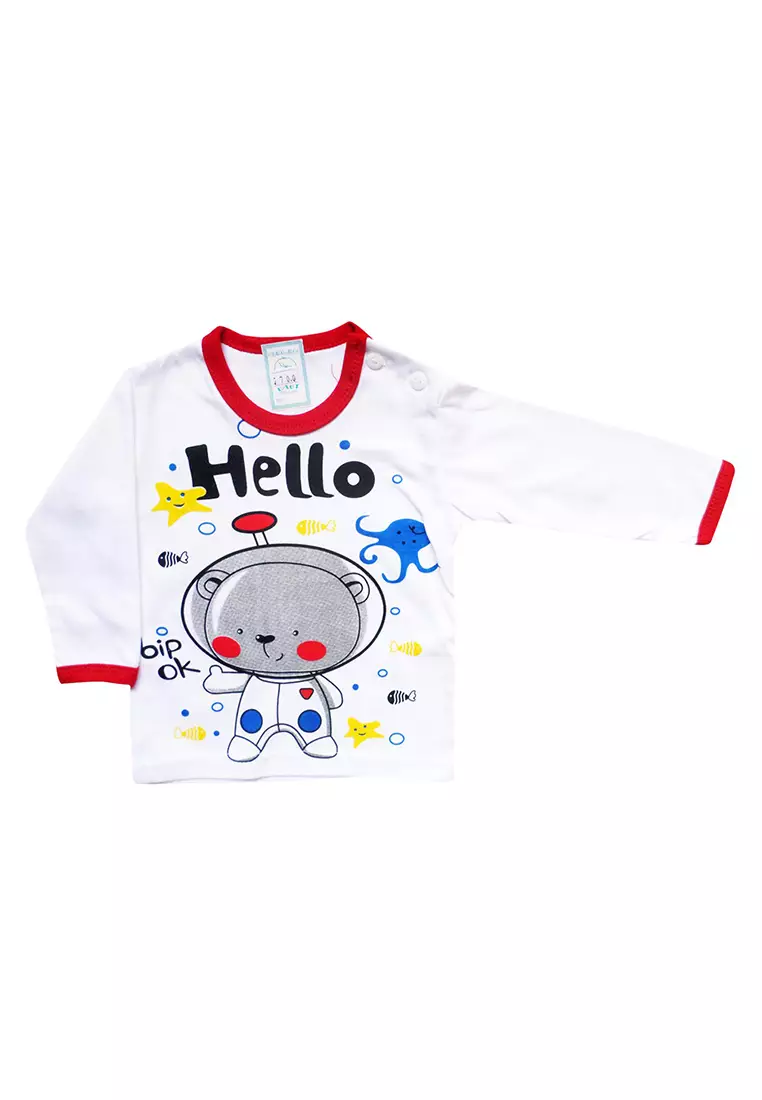 Skabe Pakaian Bayi Anak Laki Laki Baju Atasan Oblong Lengan Panjang Motif Hello Bear Setelan Celana Kaos All Size Baby Putih Usia 0 Sampai 6 Bulan 2700 Everyday Waka Kids Wakakids