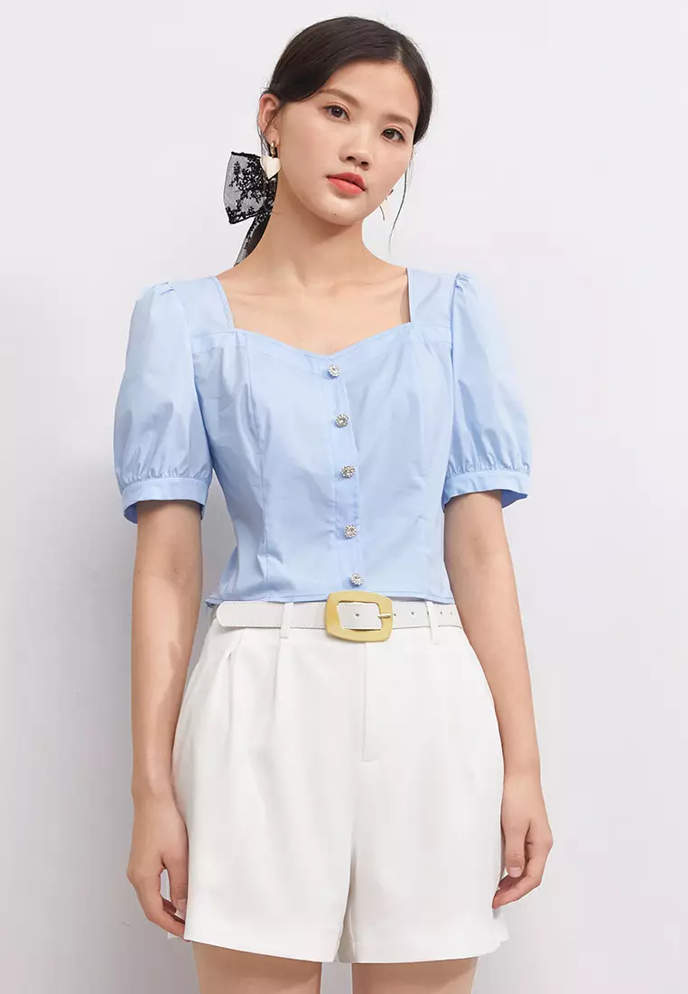 Square Collar Cropped Blouse