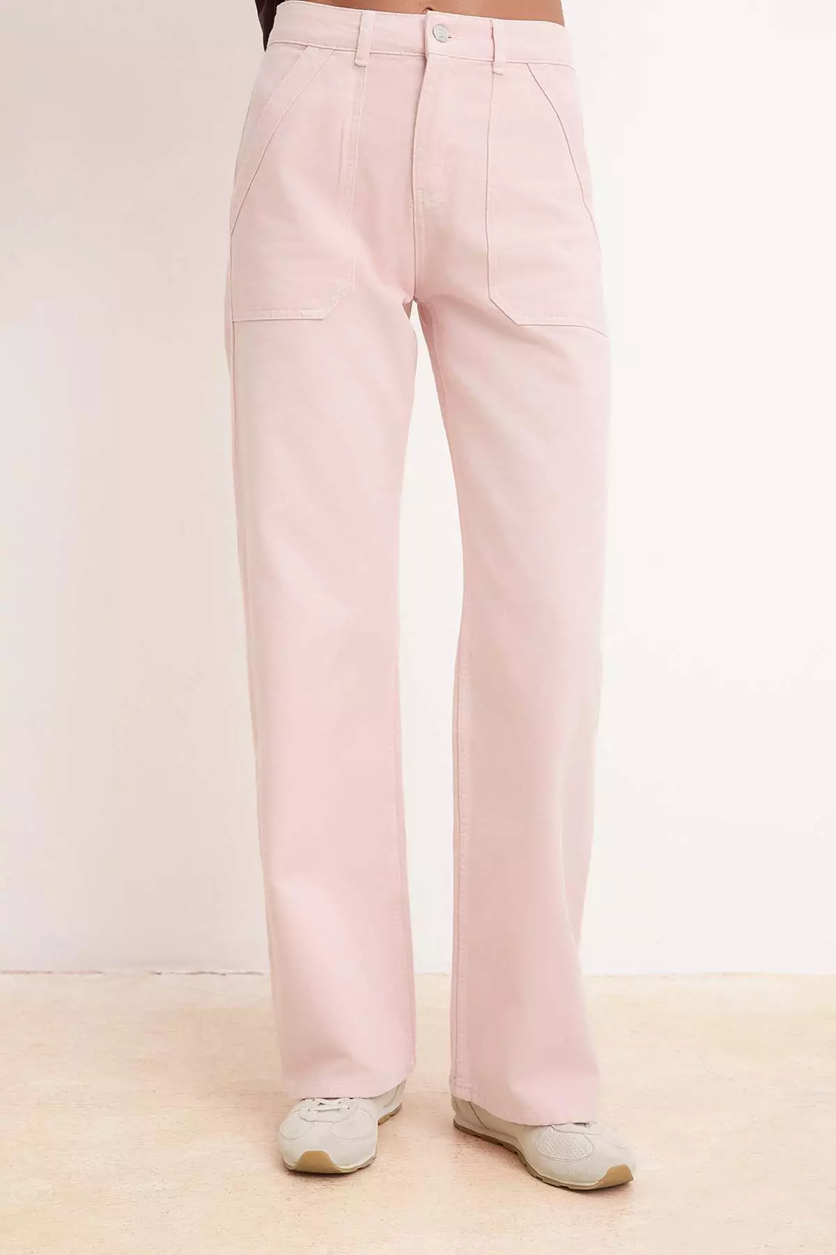 Pink Pocket Detail High Waist 1% Cotton Wide Leg Jeans Twoss26Je168