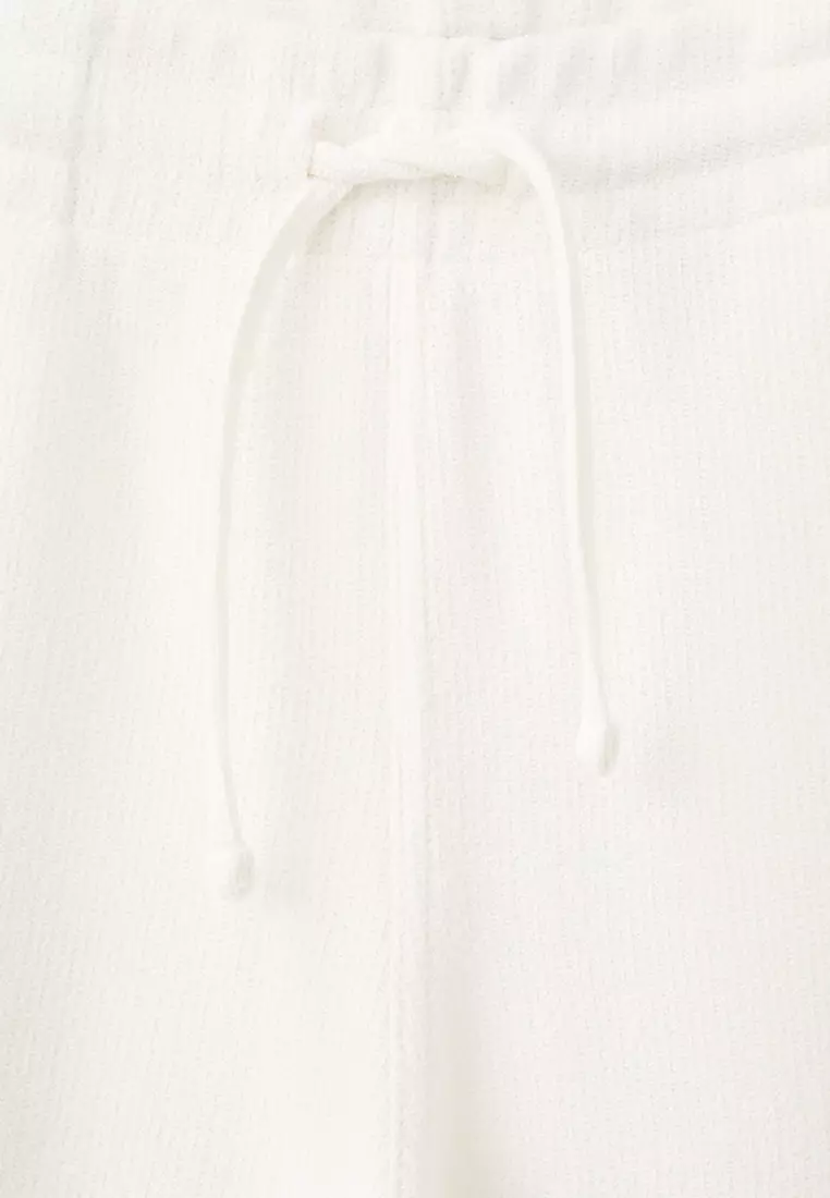 Textured Cotton Bermuda Shorts with Drawstring
