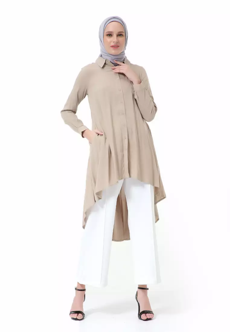 Adilla Tunik Long Sleeve Polos Regular Fit High Premium Quality - Khaki