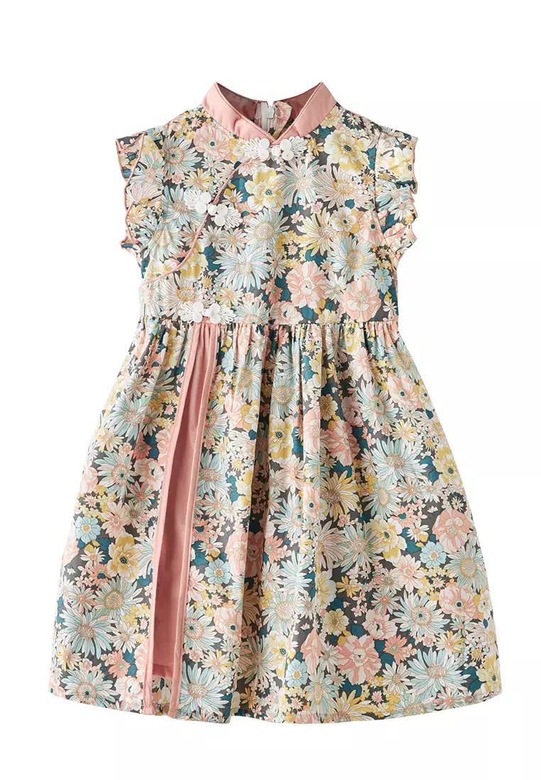 Buy Little Kooma Baby Kids Girls Ruffled Sleeves Floral Cheongsam Dress ...