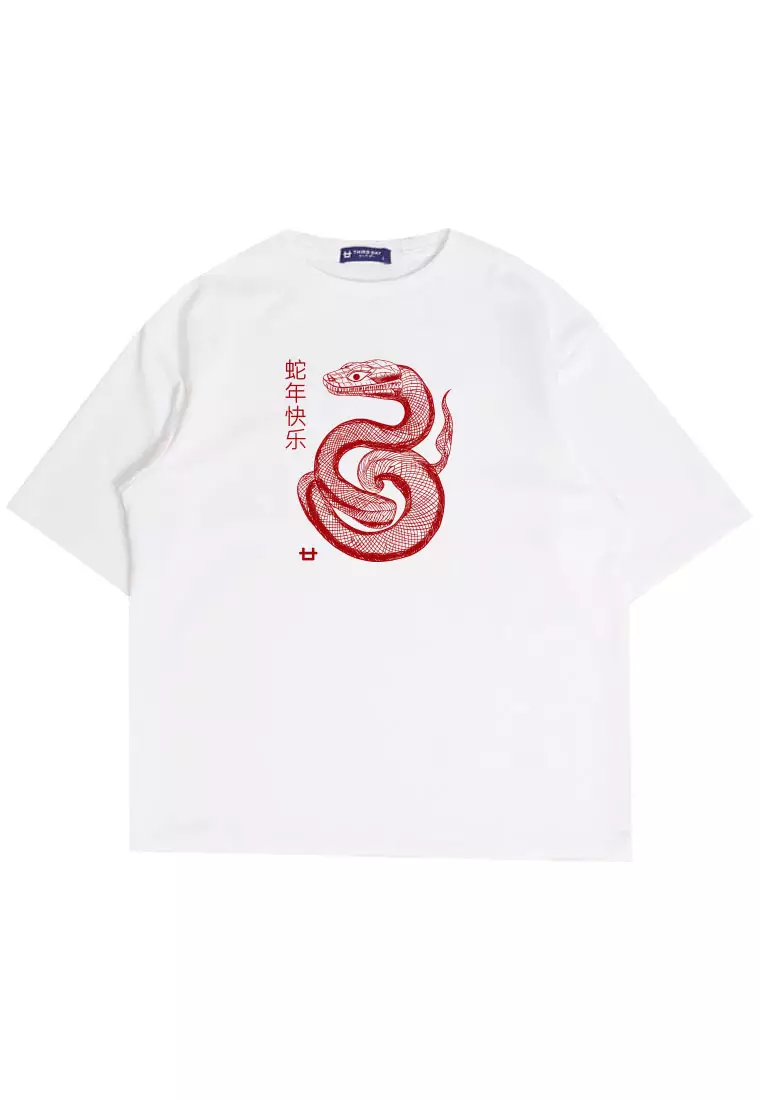 MTT89 baju kaos imlek oversize bahan scubalux 210gsm "polymesh snake" putih