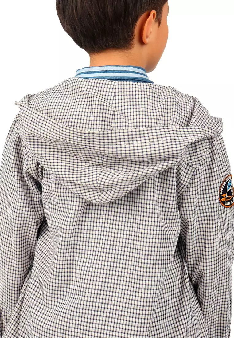 Boys Check Hooded Long Sleeves Shirt