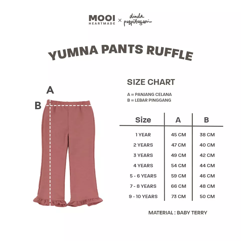 Mooi X Dinda Puspitasari Celana Panjang Anak Perempuan Yumna Pants Ruffle - Pink Blossom