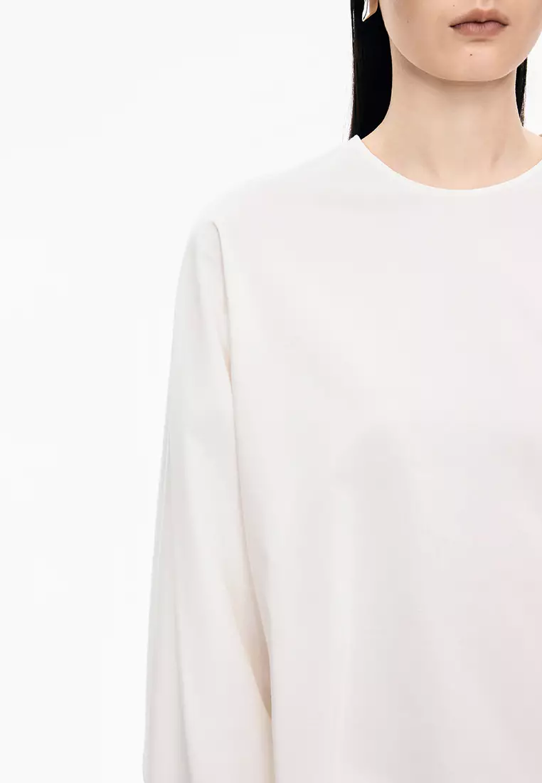 Cotton & Silk Blend Loose Long-Sleeve Top