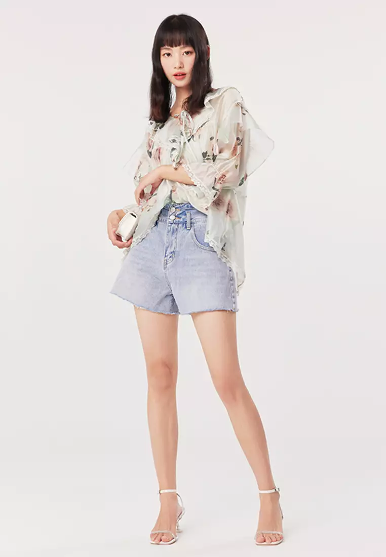 Ruffle Floral Chiffon Top