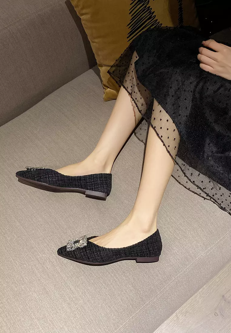 Rhinestone Buckle Pointed Flat Shoes WW373-19