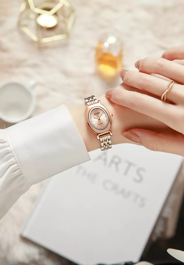 Jam Tangan Wanita Original Oval Korea Elegan Vintage Kuarsa Tali Alloy Jam Tangan CewekA008 allrose