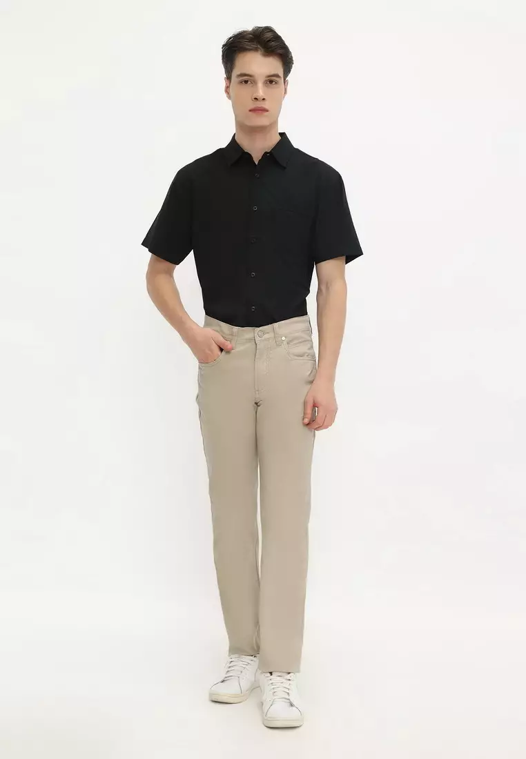 POLICE Celana Chino Panjang V Pocket Lt.Khaky Cotton Premium Slim Fit Pria