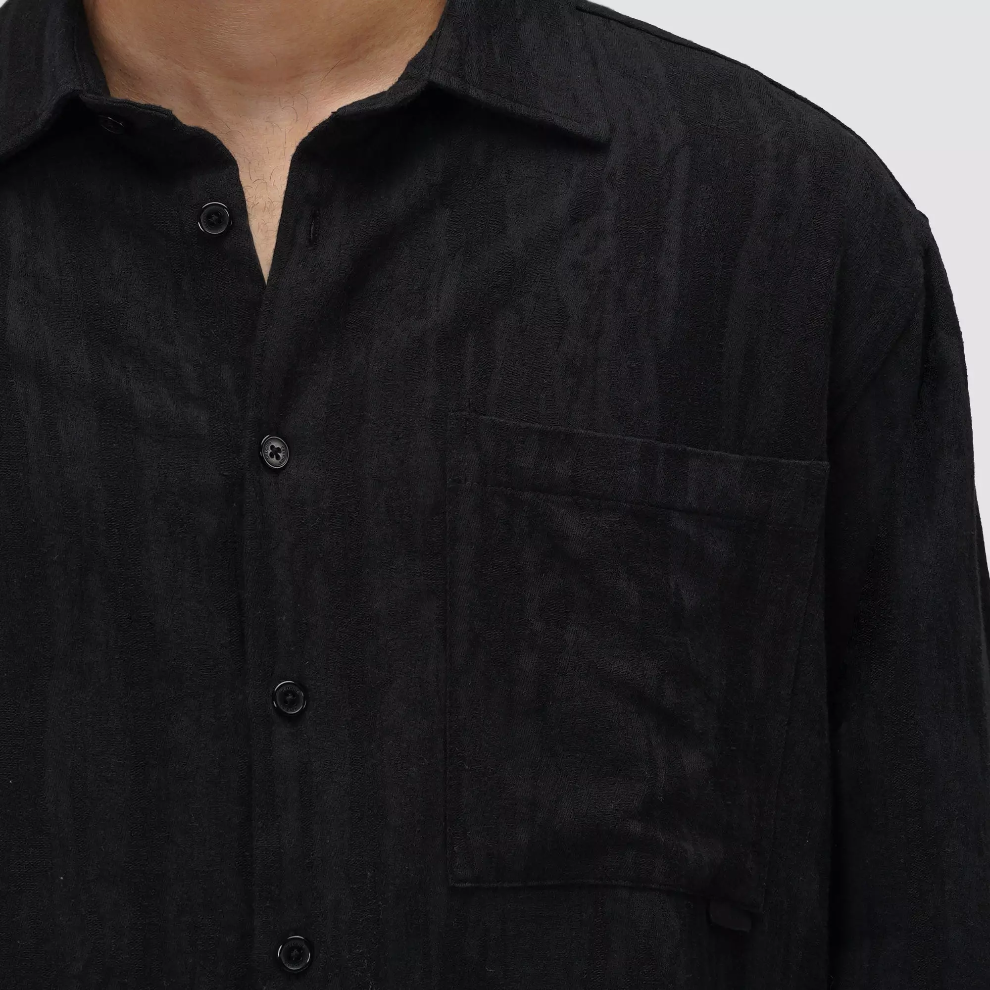 CELCIUS Boxy Button Up Jaquard Kemeja Lengan Panjang I31000487C Hitam