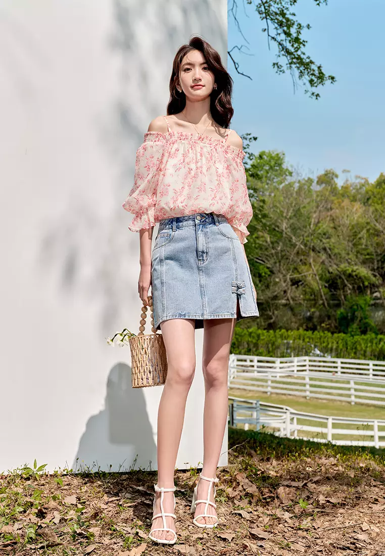 Buy Hopeshow Summer Off Shoulder Thin Strap Floral Blouse