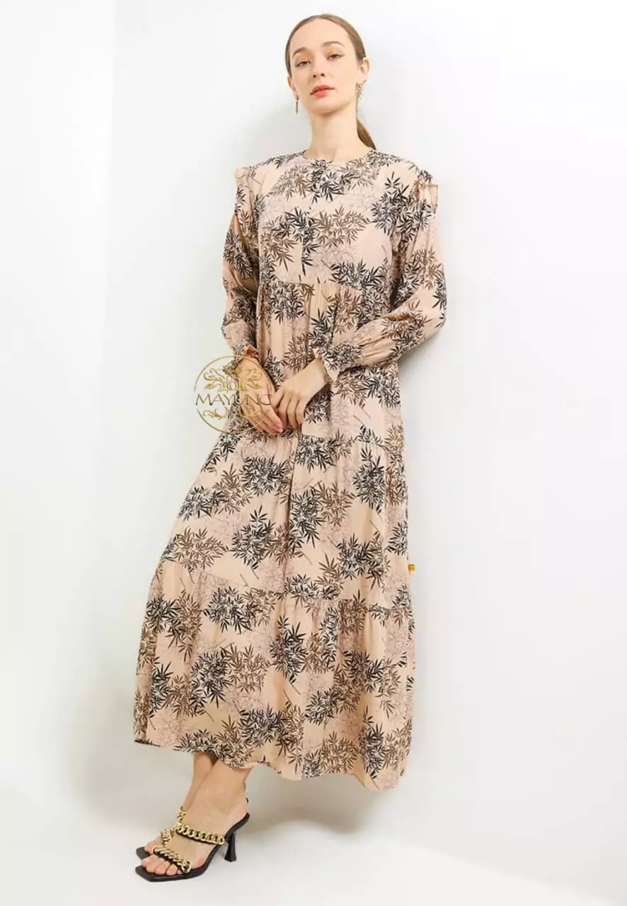 Dress Smok Susun V2 Coklat Muda | Gamis | Long Dress Modern Premium MYA