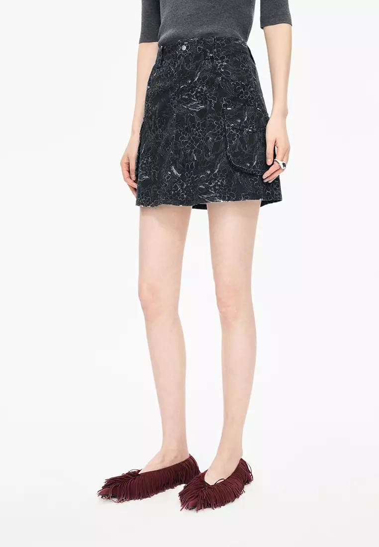 Cotton Pattern Element A-line Short Skirt
