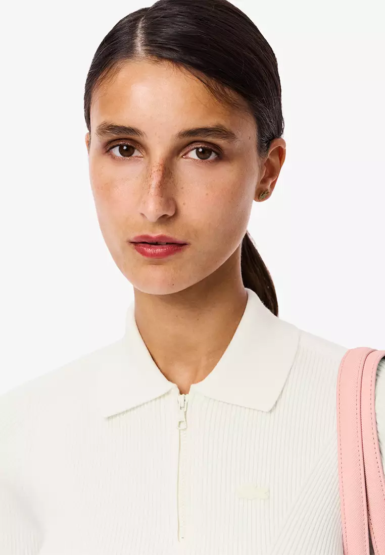 Zip Neck Rib Knit Polo Shirt