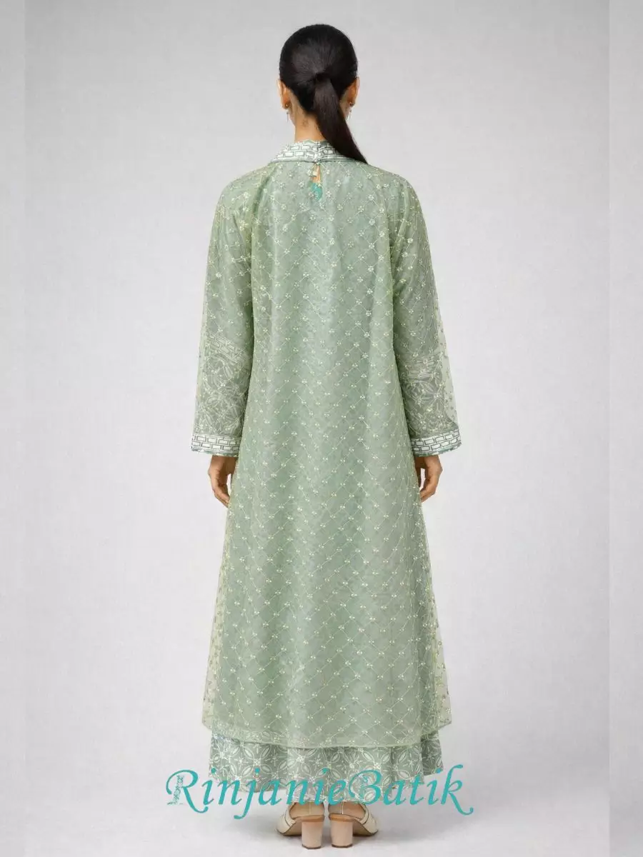 Rinjanie Batik - GMOT GT- Gamis Outer Raya Green Tea- Batik Cap