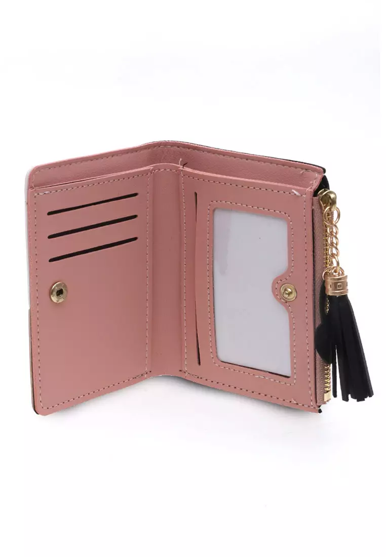 Dompet Mini Triple Color Design Simple Detail Zip - Hitam