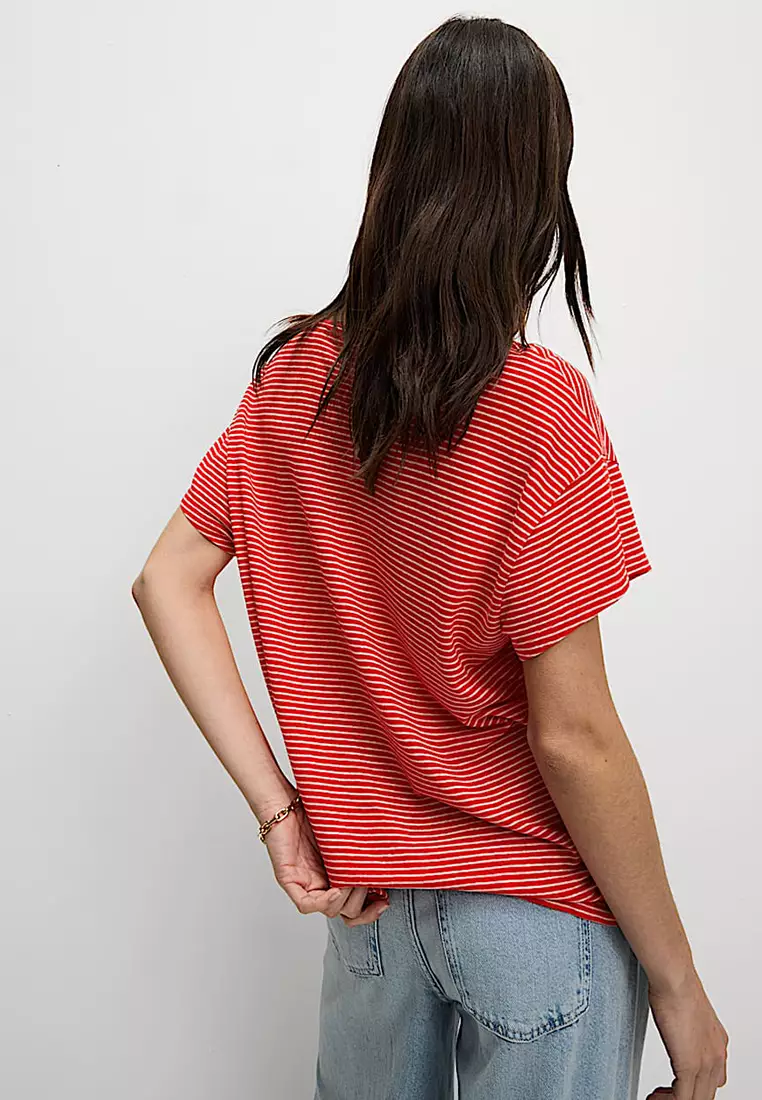 Linen Blend Striped V-Neck T-Shirt