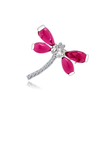 Glamorousky white Fashion and Simple Dragonfly Brooch with Red Cubic Zirconia 05E15ACD8C8888GS_1