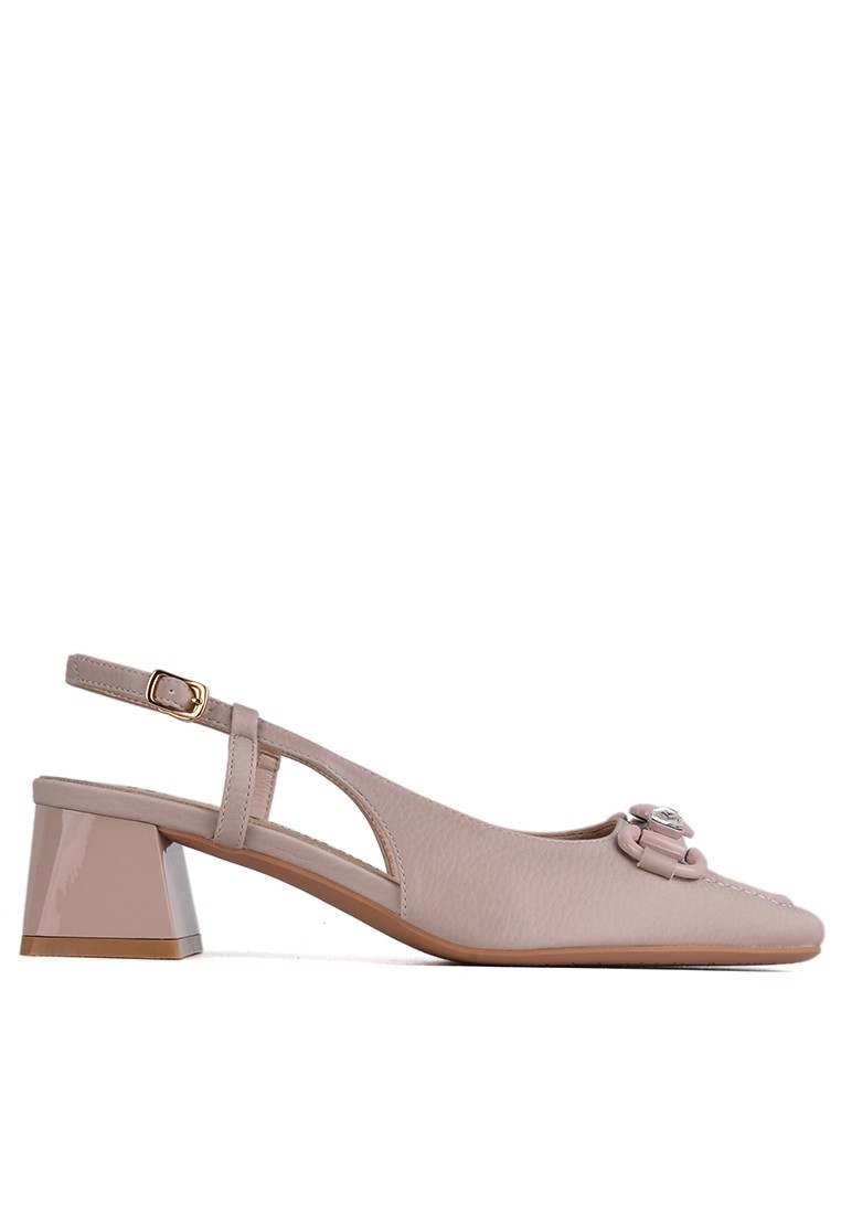 Horsebit Buckle Microfiber Leather Slingback Mid Heel XJ333-12