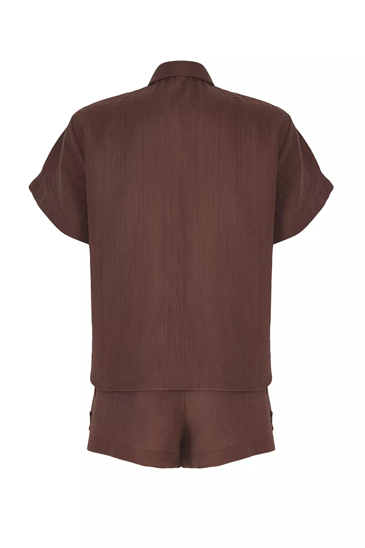 Brown Woven Muslin Beach Shirt Shorts Set TBESS25AU00068
